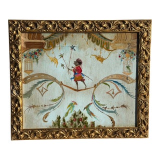 French Chinoiserie Style Singerie Monkey Painting For Sale