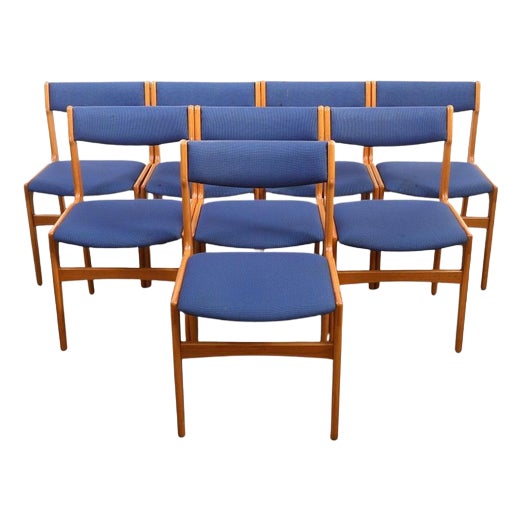 Mid-Century Modern Blue Chairs by Erik Buck, 1960s, Set of 9 For Sale