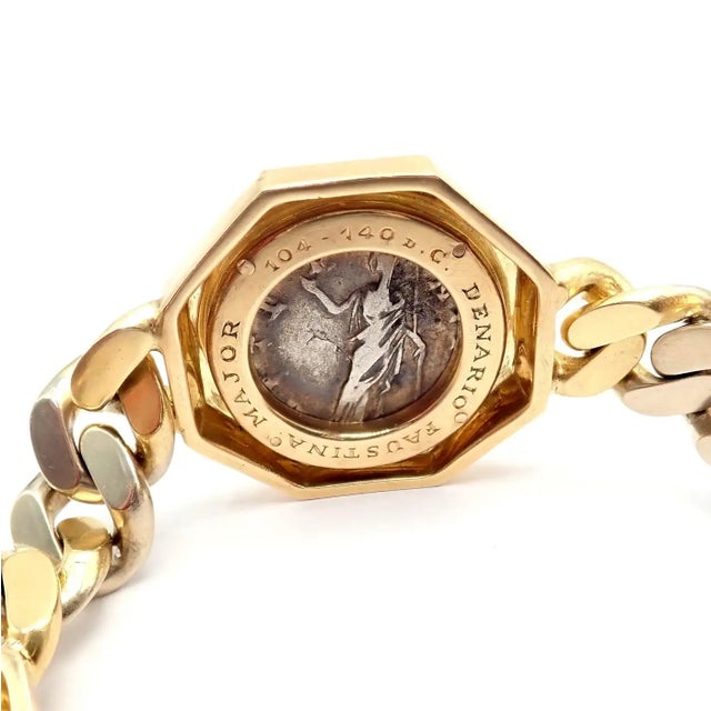 Contemporary Bulgari Vintage Monete Three Large Ancient Coin Diamond Gold Link Bracelet For Sale - Image 3 of 17
