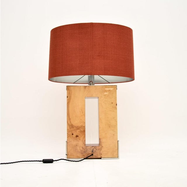 Large Burr Walnut and Chrome Table Lamp attributed to Oitoemponto, 2001 For Sale - Image 4 of 10