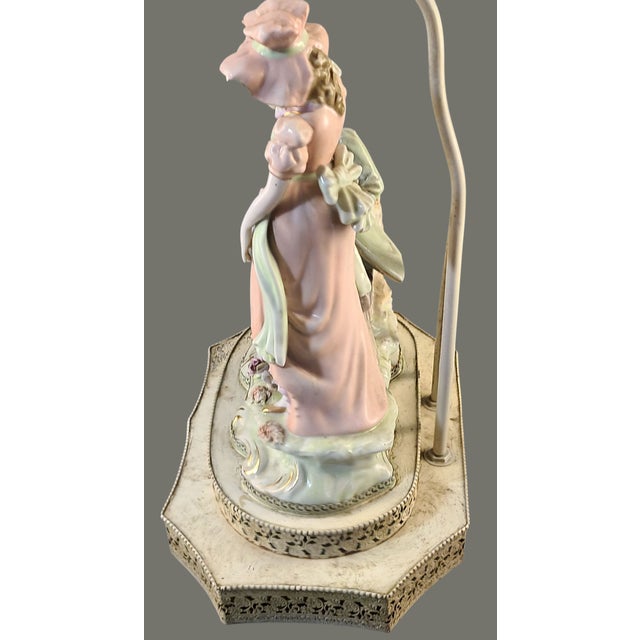 Antique Figural Romantic Couple Statue Porcelain Boudoir Table Lamp For Sale - Image 10 of 12