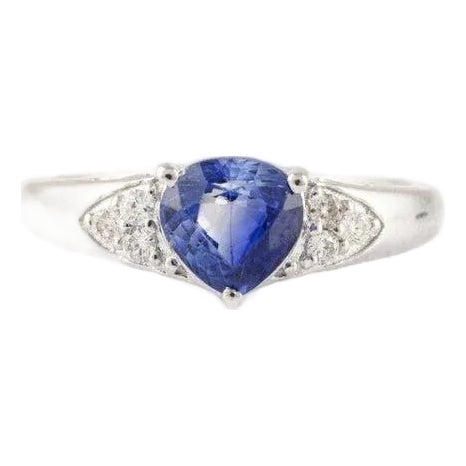 Trillion Cut Sapphire Birthstone Engagement Ring With Diamonds Size 7 For Sale