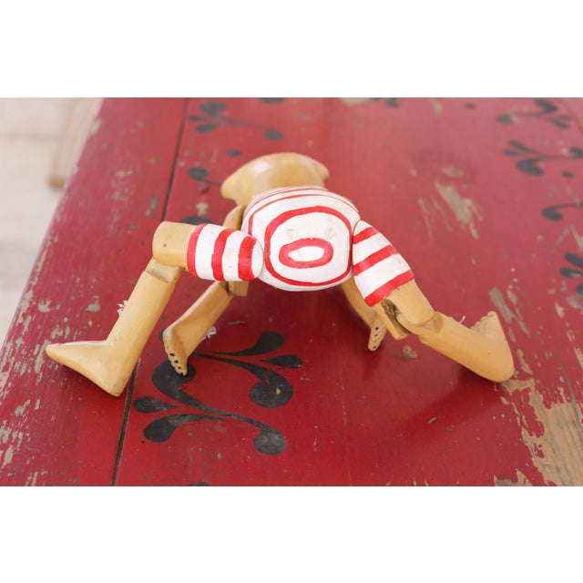 Vintage Wooden Teddy Bear Jointed Red & White Shelf Sitter Hand Carved Folk Art For Sale - Image 9 of 14