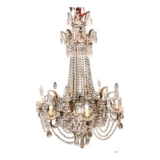 Mid-20th C. Italian Baltic Beaded Chandelier With Multiple Swags & Pendants For Sale