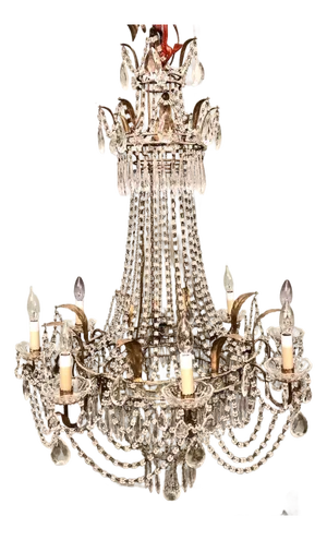 Mid-20th C. Italian Baltic Beaded Chandelier With Multiple Swags & Pendants