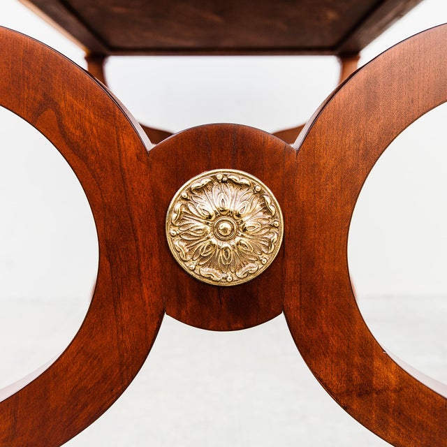 Restored Burl & Brass Vintage Regency Writing Desk by Baker For Sale - Image 13 of 15