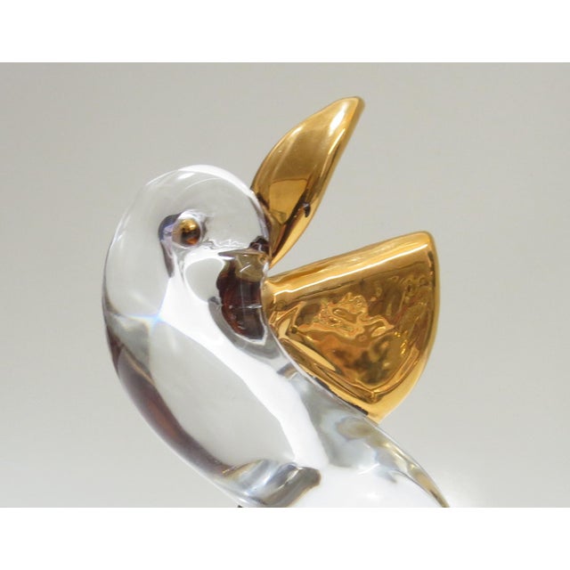 Vintage Murano Gold Infused Clear Glass Sculpture of a Pelican For Sale In Madison - Image 6 of 9