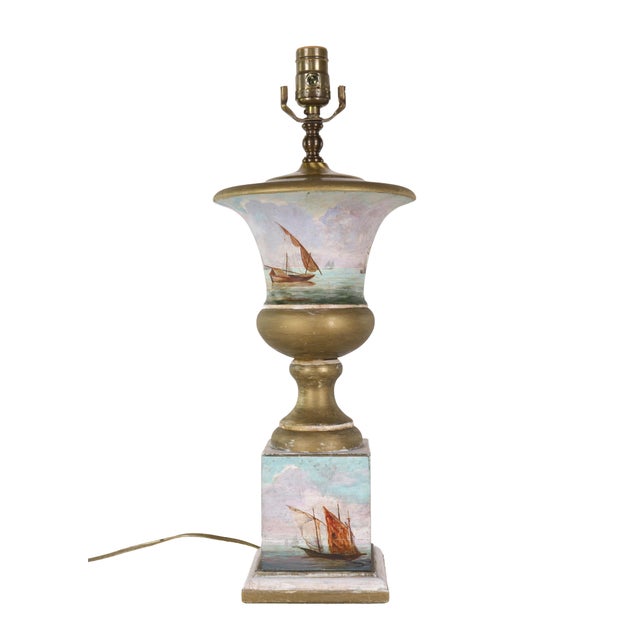 Vintage Florentine-Style Hand-Painted Nautical Table Lamp For Sale - Image 9 of 10