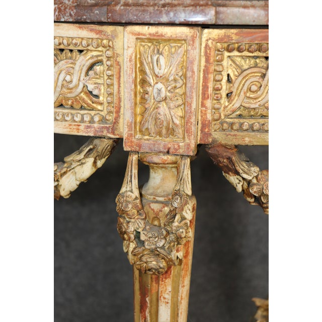 19th Century French Louis XVI Style Distressed Demilune Marble Top Console Table For Sale - Image 15 of 15