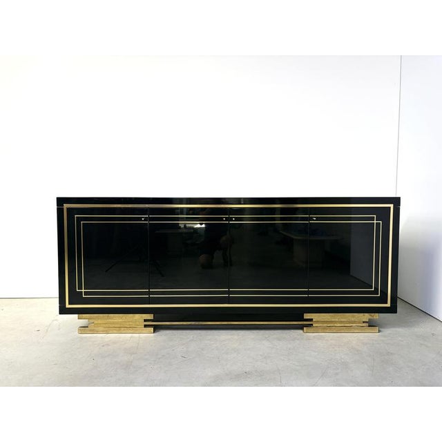 Vintage Black Lacquered and Brass Sideboard, 1980s For Sale - Image 13 of 14