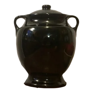 Orange Day Lily, Black Large Art Nouveau Arts & Crafts Sculptural Urn W/ Lid