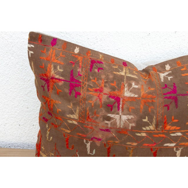 Indian Firozpur, Antique Phulkari Lumbar Pillow Cover For Sale - Image 3 of 7