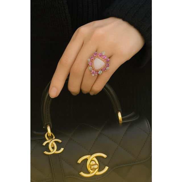 Late 20th Century Bochic "Orient" Vintage Diamond, Tanzanite & Sapphire Ring Set 18K Gold & Silver, Size 12 For Sale - Image 9 of 18