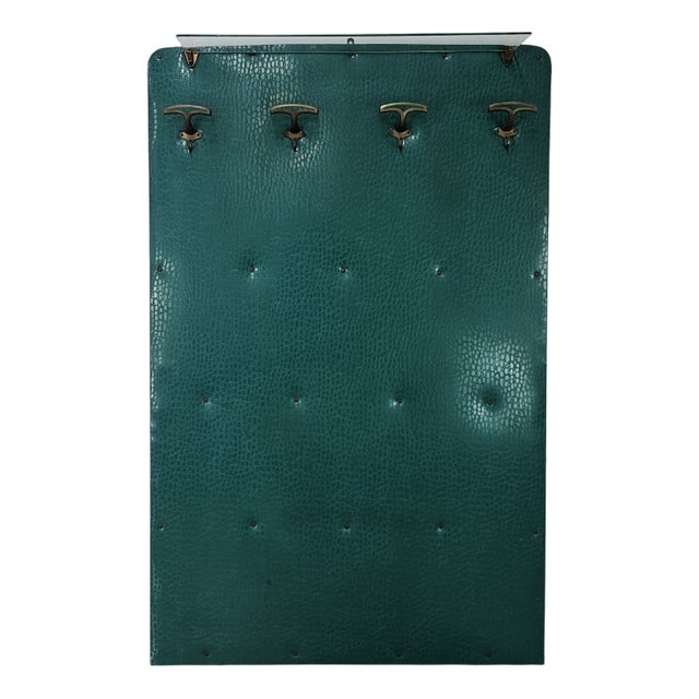 Mid-Century Modern Green Skai Coat Stand with Brass Hangers, 1950 For Sale