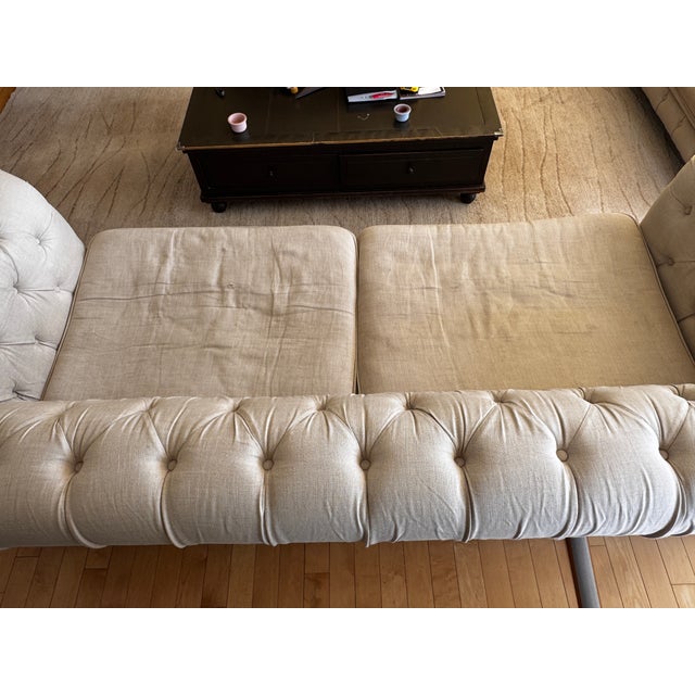 2010s Restoration Hardware 9' Kensington Sofa in Belgian Linen Sand Luxe Depth For Sale - Image 5 of 11