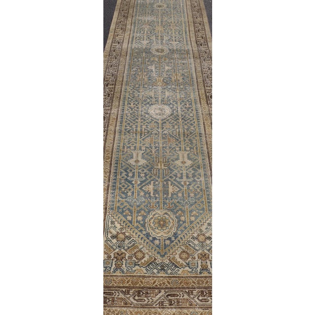 Long Antique Persian Malayer Runner in Gray, Blue, Green With All-Over Design For Sale - Image 10 of 13
