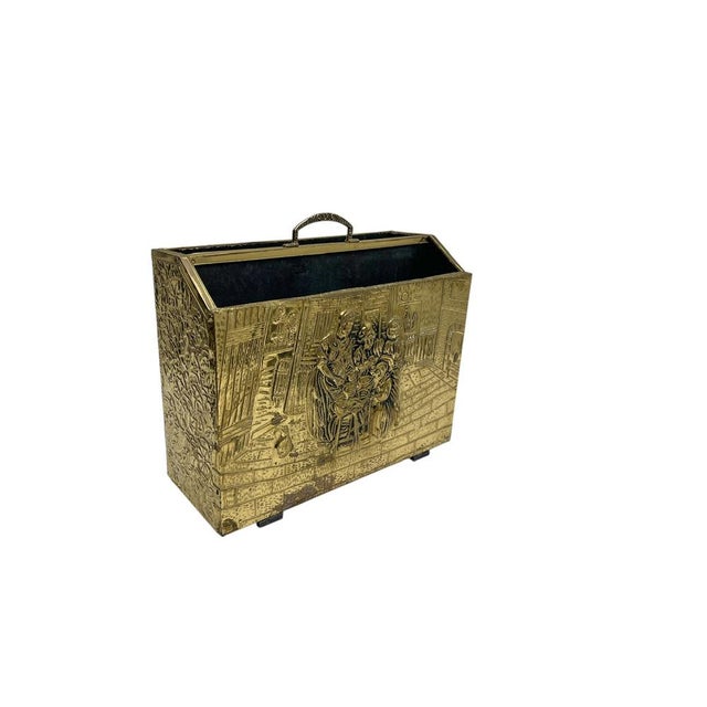 Ornate Embossed Brass Magazine Holder, 1950s For Sale - Image 10 of 10