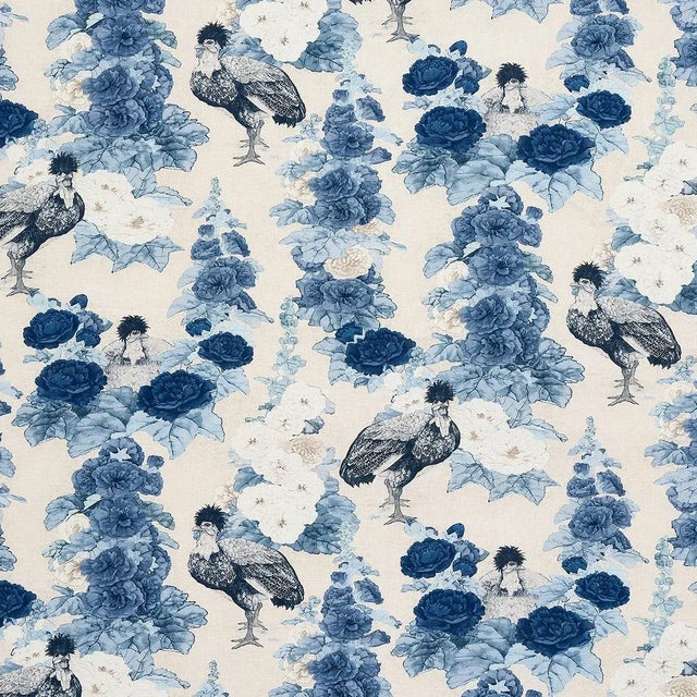Sample - Schumacher X Mary McDonald Lady Hollyhock Fabric in Delft For Sale