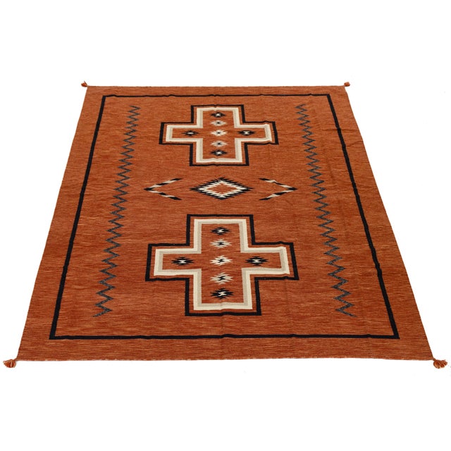 Textile Handmade Modern Navajo Style Wool Rug - Terracotta & Earth Tones - 9x12 For Sale - Image 7 of 11