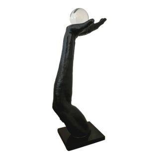 1990s Arm & Hand Sculpture Male Anatomic Statue Black Iron Postmodern Metal Art 27" For Sale