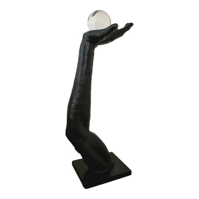 1990s Arm & Hand Sculpture Male Anatomic Statue Black Iron Postmodern Metal Art 27" For Sale