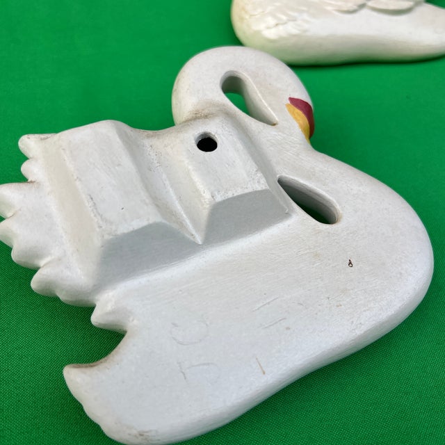 Pair of Small Vintage Ceramic Swan Figurine Wall Hangings For Sale - Image 9 of 10