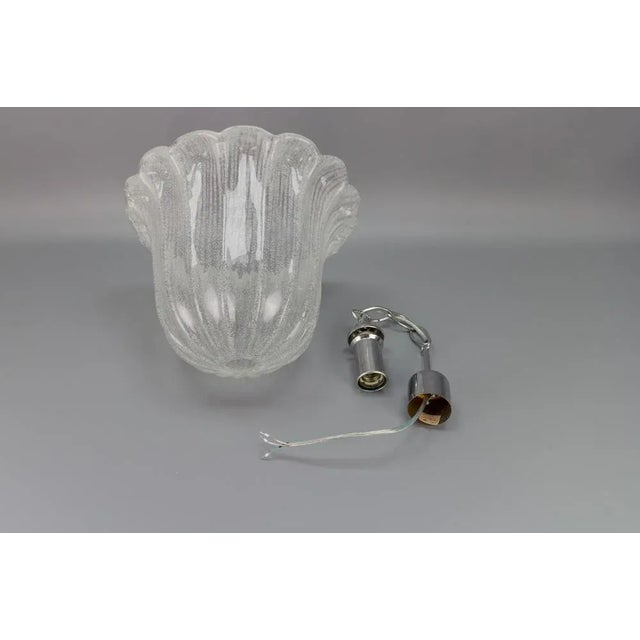 Vintage Bell Shaped Ice Glass and Chrome Pendant Lamp from Hustadt Leuchten For Sale - Image 10 of 17