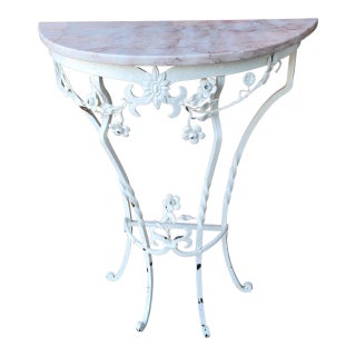 Mid 20th Century Wrought Iron Demi Lune Table in the Manner of Salterini For Sale