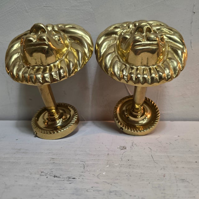 Pair of Solid Brass Lion Head Curtain Tiebacks – Hollywood Regency Drapery Holdbacks For Sale - Image 11 of 11