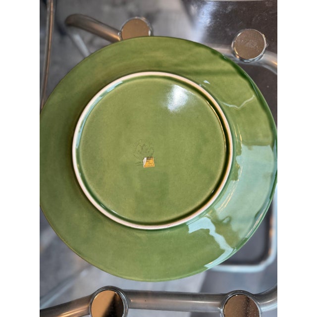 Bordallo Pinheiro Set of 4 Portugal Bordallo Pinheiro Majolica Pinkish/Orangish Dragonfly Chop Charger Plate 12” For Sale - Image 4 of 4