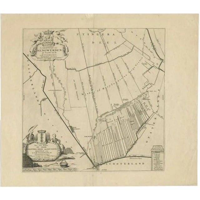 Antique Map of the Aengwirden Township, Friesland, the Netherlands, 1718 For Sale