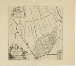 Antique Map of the Aengwirden Township, Friesland, the Netherlands, 1718