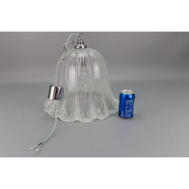 Vintage Bell Shaped Ice Glass and Chrome Pendant Lamp from Hustadt Leuchten For Sale - Image 13 of 17