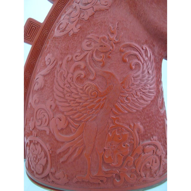 Red Chinese Cinnabar Lacquer Horse Head Carved Phoenix Bird Sculpture Box For Sale - Image 8 of 15