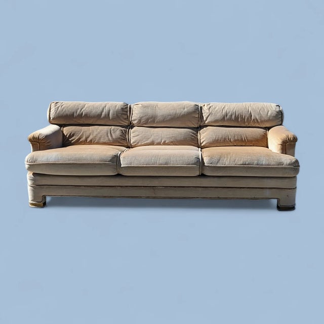 1980s Postmodern Velvet & Brass Sofa by Drexel Heritage, 1980s, Mid-Century, Hollywood Regency For Sale - Image 5 of 10