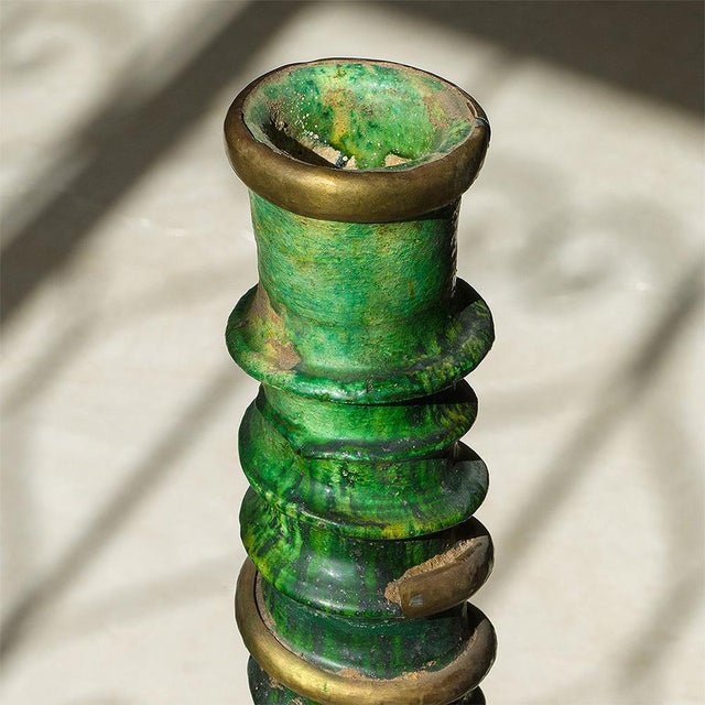 Early 21st Century Handmade Tamegroute Green Glazed Ceramic Candleholder by Azele Studio For Sale - Image 5 of 8