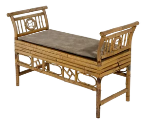 Bamboo and Cane Bench with Cushion