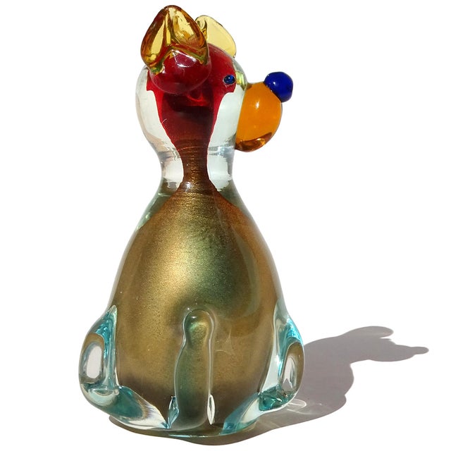 Vintage Murano Italian Art Glass Vintage Sommerso Red Dog Copper Aventurine Flecks Paperweight Figurine Sculpture For Sale In Orlando - Image 6 of 8