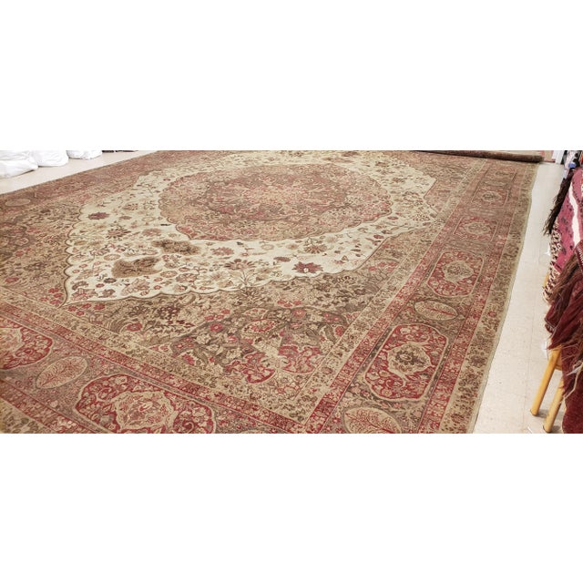 Late 19th Century Late 19th Century Antique Tabriz Carpet, Hadji Jalili Persian Rug, Earth Tones, Light Blue, Coral For Sale - Image 9 of 12