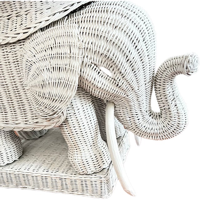 Late 20th Century White Wicker Elephant Side Table With Detachable