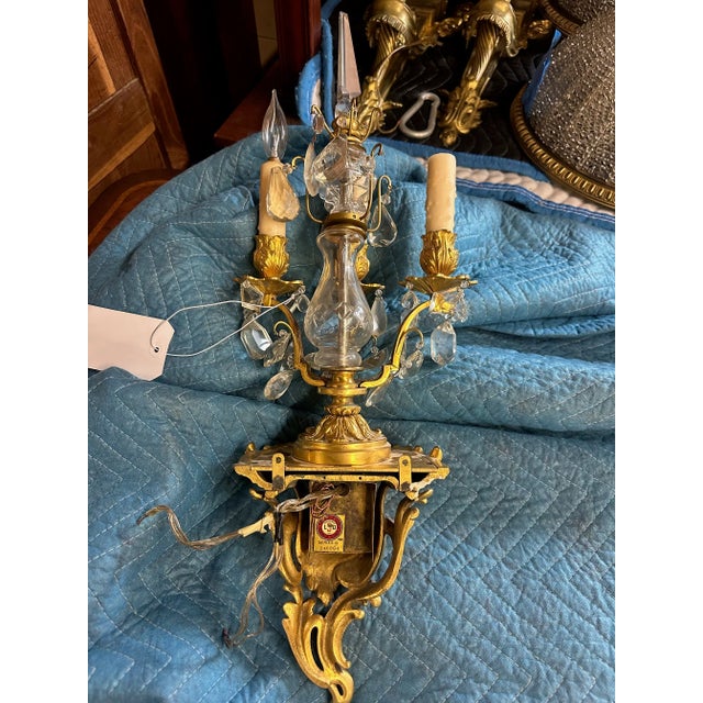 Pair of Vintage 19th Century Gold Gilt Bronze Lighted Wall Sconces For Sale - Image 11 of 12