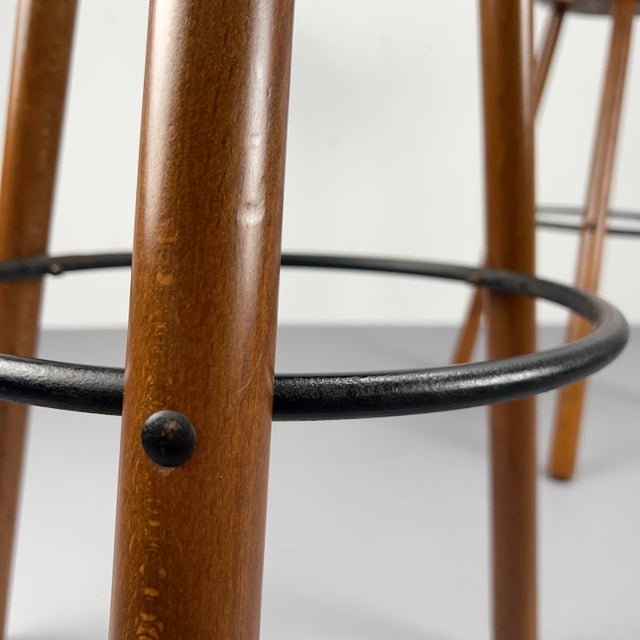 1970s Brutalist Bar Stools in Stained Beech, 1970s, Set of 2 For Sale - Image 5 of 8
