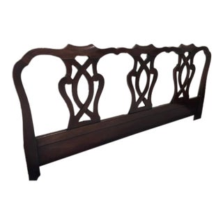 Antique Cherry Queen Size Headboard – Ornate Carved Wood, Vintage Elegance For Sale