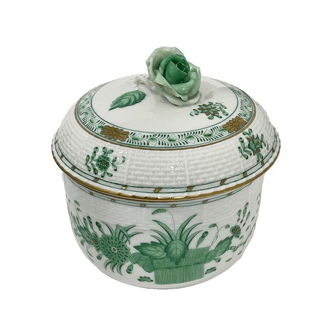 Indian Basket Green Pattern Porcelain Tea Service for 12 from Herend, Hungary, 1930s, Set of 27 For Sale - Image 6 of 15