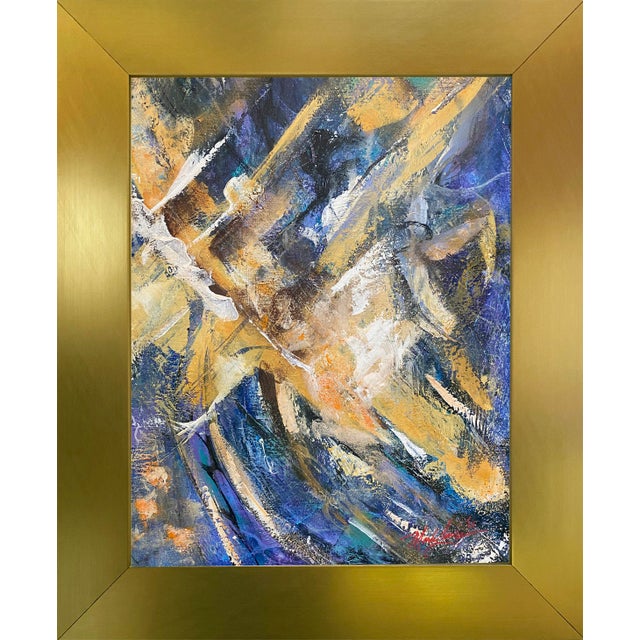 2025 "002-25" Abstract Expressionist Gold & Indigo Painting by Mark Lewis For Sale