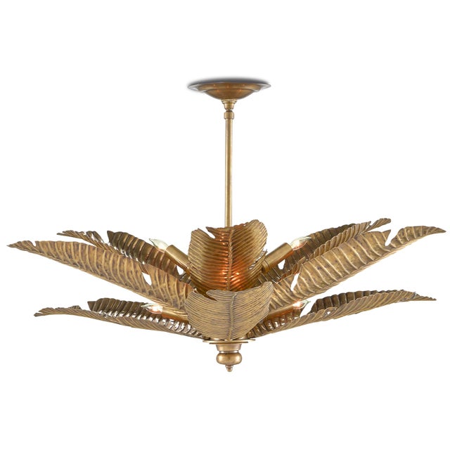 The Tropical Semi-Flush is made of brass in a vintage brass finish with life-like leaves attached to the long stem to...