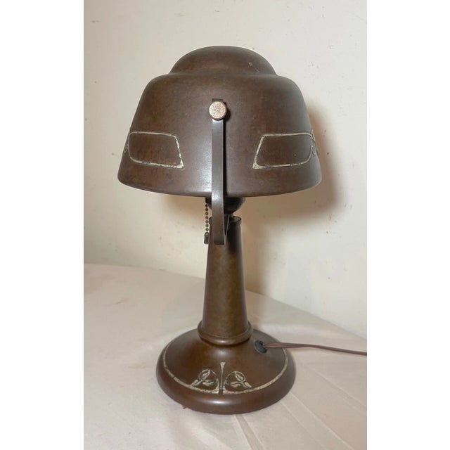 1910s Heintz Antique Arts & Crafts Sterling Silver Over Bronze Desk Table Piano Lamp For Sale - Image 5 of 15