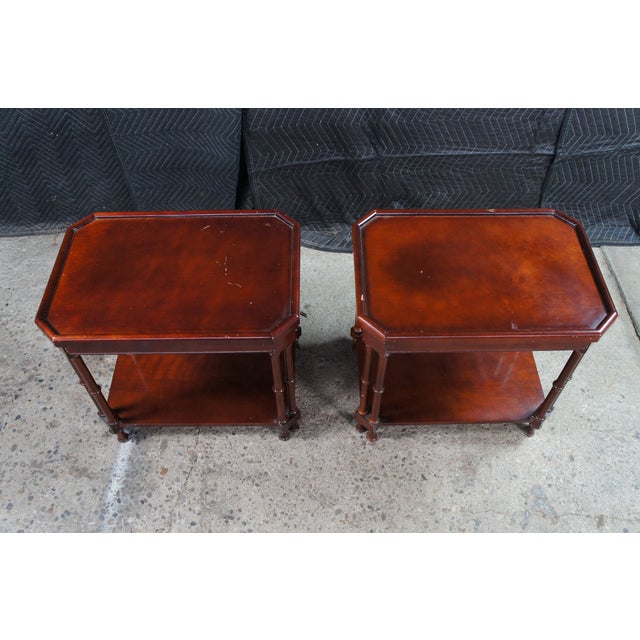 Late 20th Century 2 Bombay Company British Colonial Chinoiserie Faux Bamboo Mahogany Side Tables For Sale - Image 6 of 14