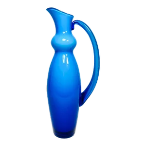 Mid Century Modern Signed Blue Cased Glass Pitcher. Orrefors Circa 1960