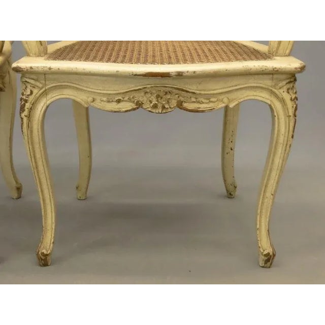 Wood 1920s Vintage Louis XV-Style French Caned Arm Chairs - Set of 4 For Sale - Image 7 of 13